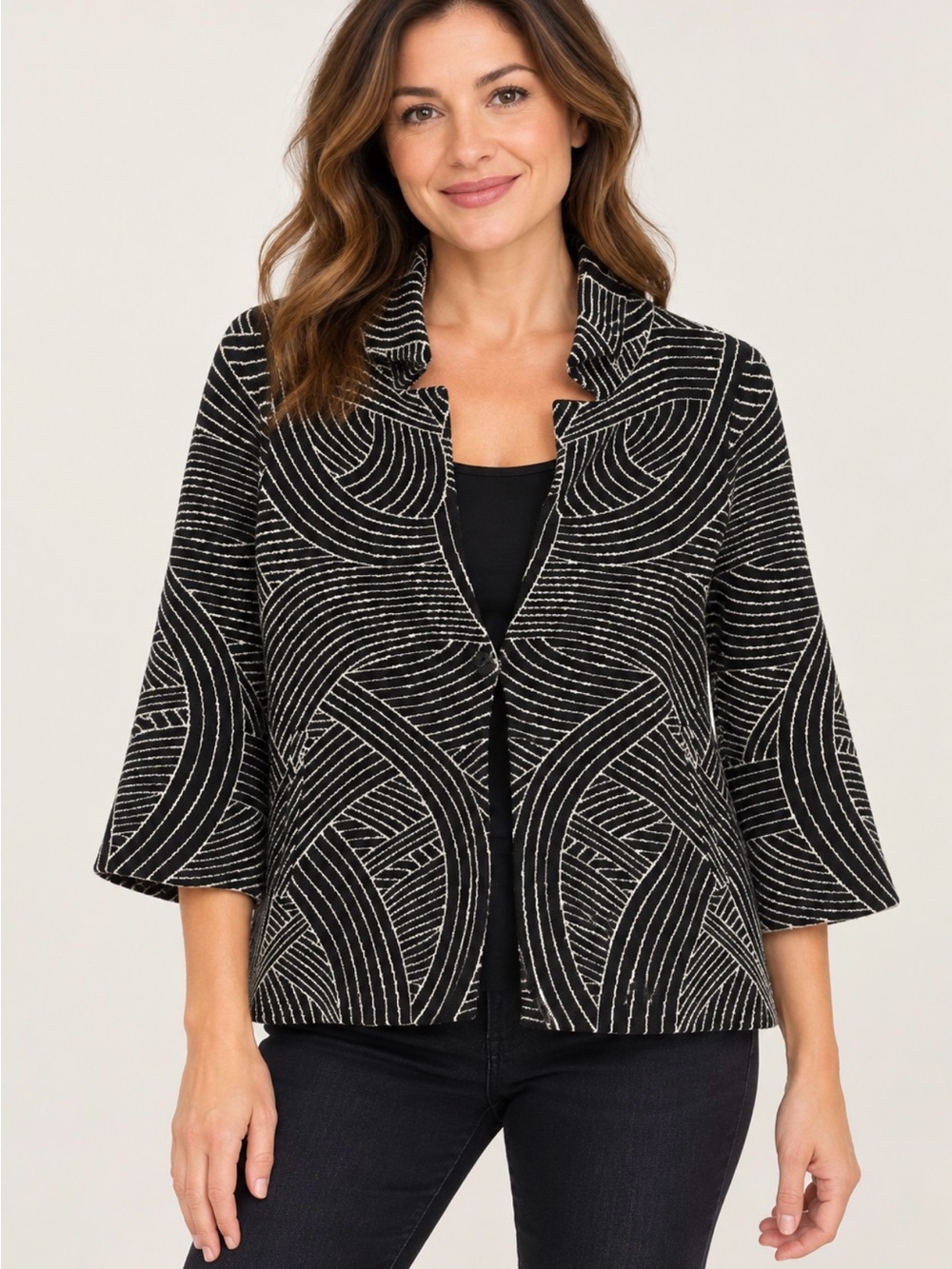 By Anthropologie Black & Ivory Geometric Statement Jacket XS